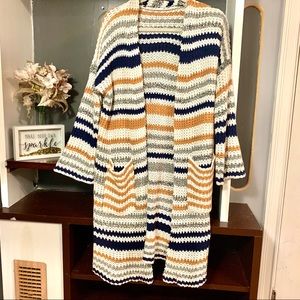 Shein Striped Textured Knit Cardigan